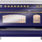 ILVE Nostalgie II 48" Induction Range with Element Stove and Electric Oven in Blue with Brass Trim, UPI486NMPMBG