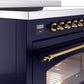 ILVE Nostalgie II 48" Induction Range with Element Stove and Electric Oven in Blue with Brass Trim, UPI486NMPMBG