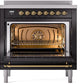 ILVE Nostalgie II 36" Induction Range with Element Stove and Electric Oven in Glossy Black with Brass Trim, UPI366NMPBKG