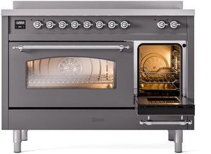 ILVE Nostalgie II 48" Induction Range with Element Stove and Electric Oven in Matte Graphite with Chrome Trim, UPI486NMPMGC