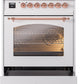 ILVE Nostalgie II 30" Dual Fuel Natural Gas Range in White with Copper Trim, UP30NMPWHP