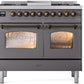 ILVE Nostalgie II 40" Dual Fuel Natural Gas Range in Matte Graphite with Bronze Trim, UPD40FNMPMGB