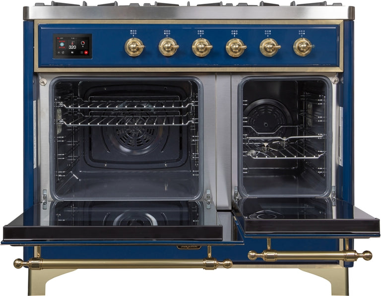 ILVE Majestic II 40" Dual Fuel Natural Gas Range in Blue with Brass Trim, UMD10FDNS3MBG