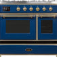 ILVE Majestic II 40" Dual Fuel Natural Gas Range in Blue with Brass Trim, UMD10FDNS3MBG