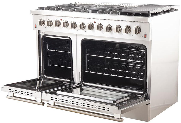 Forno Appliance Package - 48" Gas Burner, Electric Oven Range and 60" Refrigerator, AP-FFSGS6156-48-24