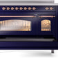 ILVE Nostalgie II 48" Induction Range with Element Stove and Electric Oven in Blue with Copper Trim, UPI486NMPMBP
