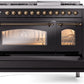 ILVE Nostalgie II 48" Dual Fuel Propane Gas Range in Black with Bronze Trim, UP48FNMPBKBLP