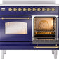 ILVE Nostalgie II 40" Induction Range with Element Stove and Electric Oven in Blue with Brass Trim, UPDI406NMPMBG