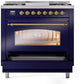 ILVE Nostalgie II 36" Dual Fuel Propane Gas Range in Blue with Brass Trim, UP36FNMPMBGLP