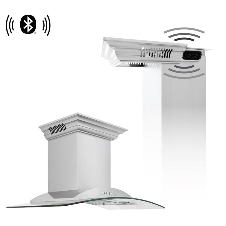 ZLINE 30" CrownSound Ducted Vent Wall Mount Range Hood in Stainless Steel with Built-in Bluetooth Speakers, KNCRN-BT-30