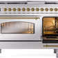 ILVE Nostalgie II 48" Dual Fuel Natural Gas Range in Stainless Steel with Brass Trim, UP48FNMPSSG