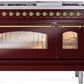 ILVE Nostalgie II 48" Dual Fuel Natural Gas Range in Burgundy with Brass Trim, UP48FNMPBUG
