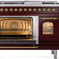 ILVE Nostalgie II 48" Dual Fuel Natural Gas Range in Burgundy with Brass Trim, UP48FNMPBUG