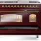 ILVE Nostalgie II 48" Dual Fuel Natural Gas Range in Burgundy with Brass Trim, UP48FNMPBUG