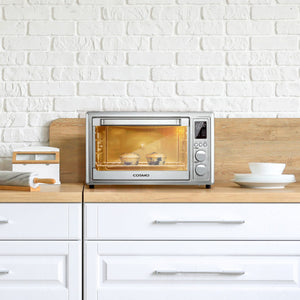 Cosmo 12" Electric Air Fryer Toaster Oven with LED Display, Air Fry Basket, Rotisserie Fork, 1800W in Stainless Steel, COS-317AFOSS