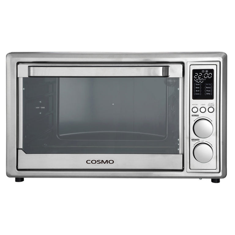 Cosmo 12" Electric Air Fryer Toaster Oven with LED Display, Air Fry Basket, Rotisserie Fork, 1800W in Stainless Steel, COS-317AFOSS