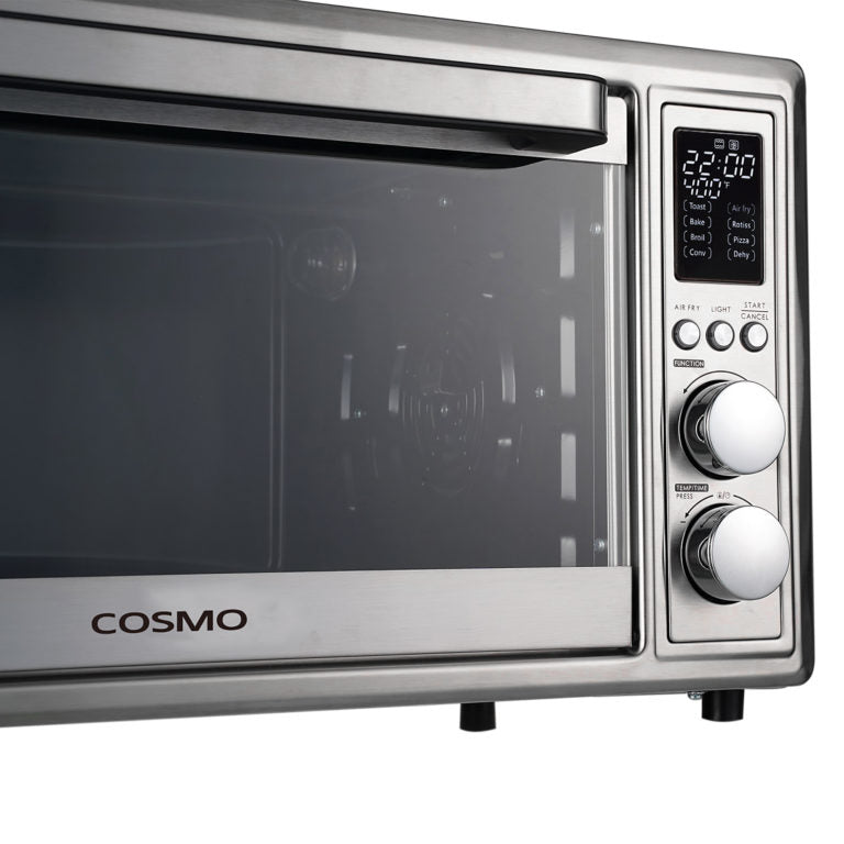 Cosmo 12" Electric Air Fryer Toaster Oven with LED Display, Air Fry Basket, Rotisserie Fork, 1800W in Stainless Steel, COS-317AFOSS