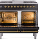 ILVE Nostalgie II 40" Dual Fuel Natural Gas Range in Black with Brass Trim, UPD40FNMPBKG