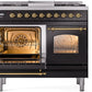 ILVE Nostalgie II 40" Dual Fuel Natural Gas Range in Black with Brass Trim, UPD40FNMPBKG