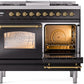 ILVE Nostalgie II 40" Dual Fuel Natural Gas Range in Black with Brass Trim, UPD40FNMPBKG
