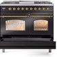 ILVE Nostalgie II 40" Dual Fuel Natural Gas Range in Black with Brass Trim, UPD40FNMPBKG