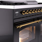 ILVE Nostalgie II 40" Dual Fuel Natural Gas Range in Black with Brass Trim, UPD40FNMPBKG