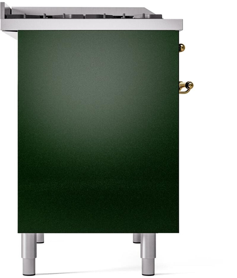 ILVE 40" Nostalgie II Dual Fuel Natural Gas Range in Emerald Green with Brass Trim, UPD40FNMPEGG