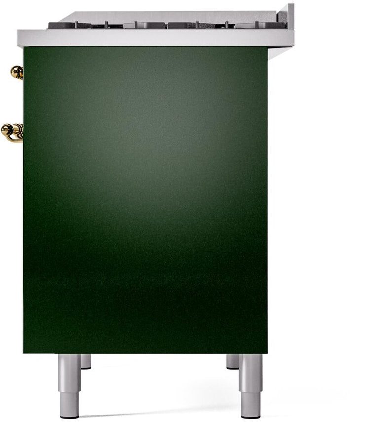 ILVE 40" Nostalgie II Dual Fuel Natural Gas Range in Emerald Green with Brass Trim, UPD40FNMPEGG