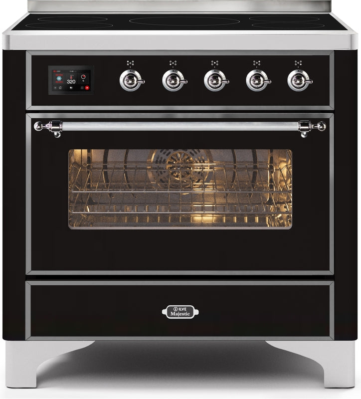 ILVE Majestic II 36" Induction Range with Element Stove and Electric Oven in Glossy Black with Chrome Trim, UMI09NS3BKC