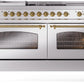 ILVE Nostalgie II 60" Dual Fuel Propane Gas Range in Stainless Steel with Brass Trim, UP60FSNMPSSGLP