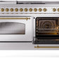ILVE Nostalgie II 60" Dual Fuel Propane Gas Range in Stainless Steel with Brass Trim, UP60FSNMPSSGLP