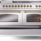 ILVE Nostalgie II 60" Dual Fuel Propane Gas Range in Stainless Steel with Brass Trim, UP60FSNMPSSGLP