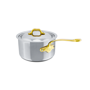 Mauviel 1830 M'COOK B 5-Ply Sauce Pan With Lid, Brass Handles