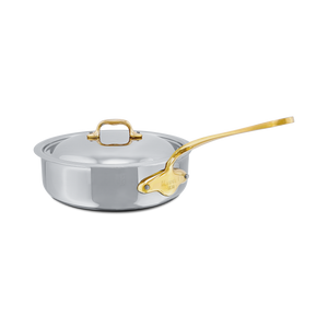 Mauviel 1830 M'COOK B 5-Ply Saute Pan With Lid, Brass Handle