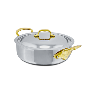 Mauviel 1830 M'COOK B 5-Ply Rondeau With Curved Lid, Brass Handles