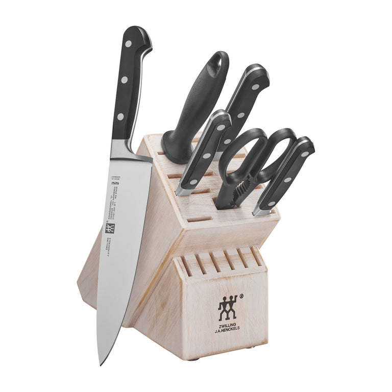 ZWILLING 7pc Knife Set in White Rustic Rubberwood Block, Professional "S" Series