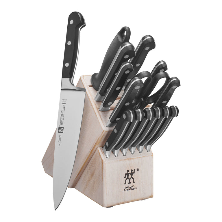 ZWILLING 16pc Knife Set in Rustic White Rubberwood Block, Professional "S" Series