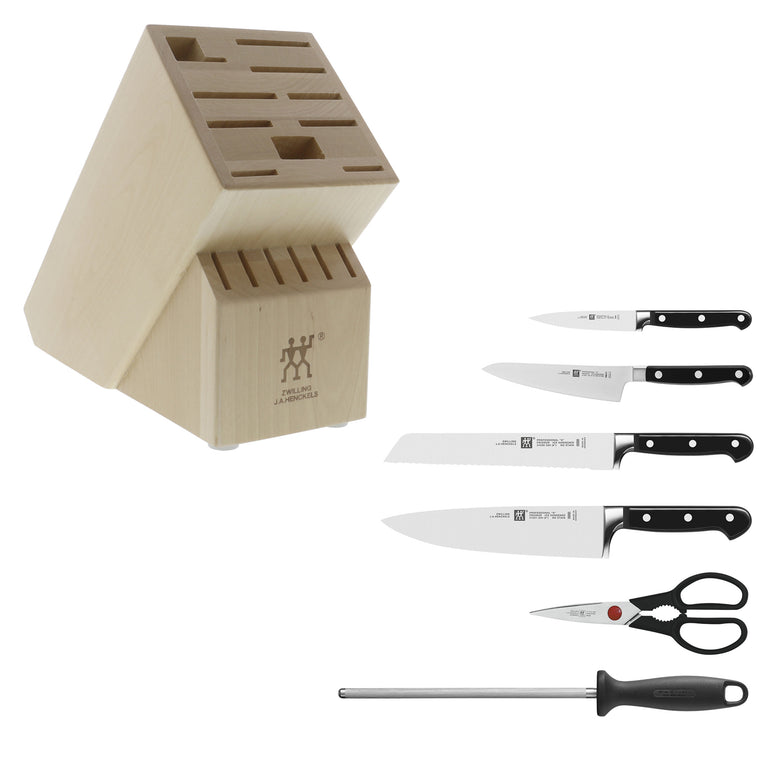 ZWILLING 7pc Knife Set in Natural Rubberwood Block, Professional "S" Series