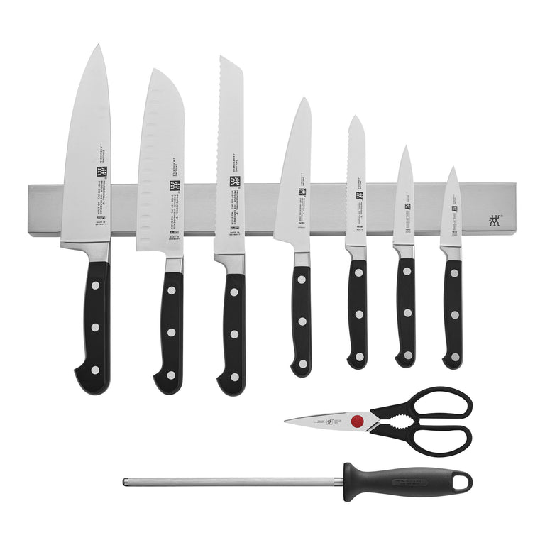 ZWILLING 10pc Set with17.5" Stainless Magnetic Knife Bar, Professional "S" Series