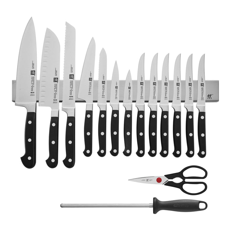 ZWILLING 16pc Set with17.5" Stainless Magnetic Knife Bar, Professional "S" Series