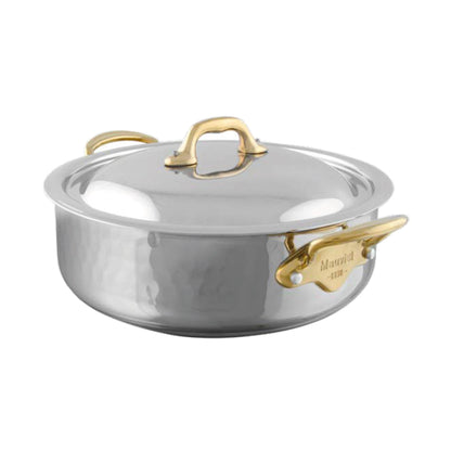 Mauviel 1830 M'ELITE B Hammered 5-Ply Rondeau With Curved Lid, Brass Handles