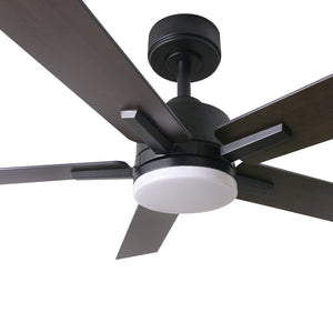 BHI 52" 5 Blades Smart Indoor Walnut&Oak LED Ceiling Fan 6-Speed with Light Kit Included