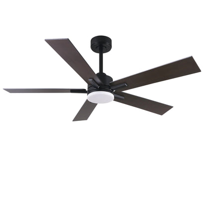BHI 52" 5 Blades Smart Indoor Walnut&Oak LED Ceiling Fan 6-Speed with Light Kit Included
