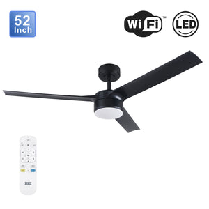 BHI 52" 3 Blades Smart Indoor Matt Black LED Ceiling Fan 6-Speed with Light Kit Included