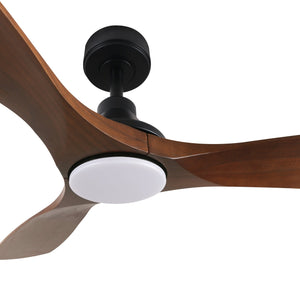 BHI 52" 3 Wood Blades Smart Indoor Walnut LED Ceiling Fan 6-Speed with Light Kit Included