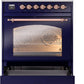 ILVE Nostalgie II 30" Dual Fuel Natural Gas Range in Blue with Copper Trim, UP30NMPMBP
