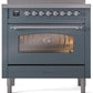 ILVE Nostalgie II 36" Induction Range with Element Stove and Electric Oven in Blue Grey with Chrome Trim, UPI366NMPBGC