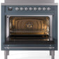 ILVE Nostalgie II 36" Induction Range with Element Stove and Electric Oven in Blue Grey with Chrome Trim, UPI366NMPBGC