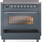 ILVE Nostalgie II 36" Induction Range with Element Stove and Electric Oven in Blue Grey with Chrome Trim, UPI366NMPBGC