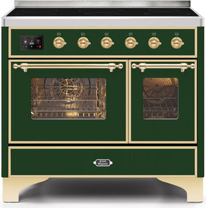 ILVE Majestic II 40" Induction Range with Element Stove and Electric Oven in Emerald Green with Brass Trim, UMDI10NS3EGG